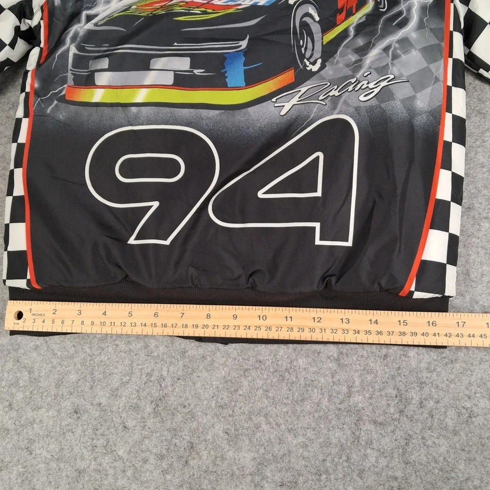 NASCAR Racing Bomber Jacket Kids Size 10/12 Black Red #94 Checkered Graphics
